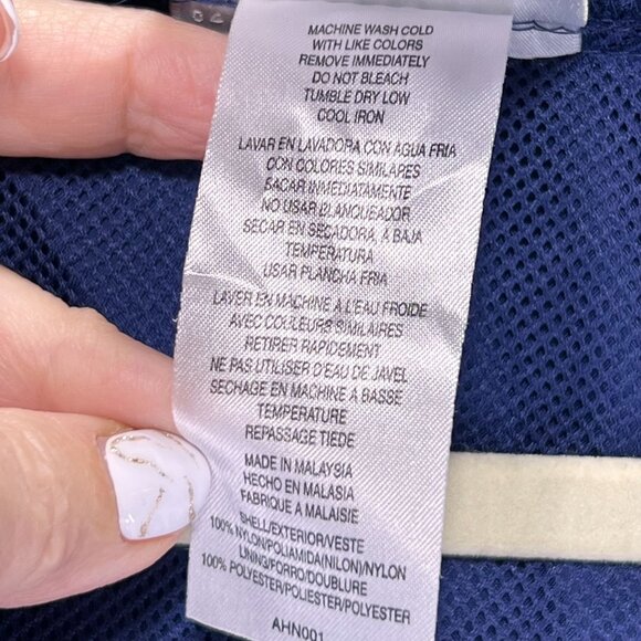 Adidas XL Blue Hooded Windbreaker Jacket Lime Green Stripes Vented Pockets Logo - Picture 6 of 15